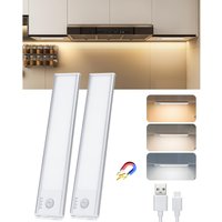 Aigostar luz led armario con sensor de movimiento y batería recargable, led cocina bajo mueble 1100mAh, brillo y color ajustables, con cable USB C, luz led adhesiva y magnética