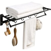 STARTELECTRIC - Toallero, Toalleros de Baño, Sin Taladro, Adhesivo para Baño, con 5 Ganchos, Toallero de Pared para Colgar en la Pared, 60cm Toallero Plegable de 90° Montado, para Baño y Cocina, Negro