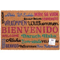 Felpudo de Coco Natural con Base Antideslizante, Absorbente para la entrada de casa, Ideal para Puerta Exterior o Pasillo. Bienvenido en varios idiomas. 3 tamaños disponibles