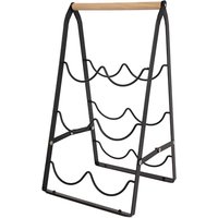 LIN HOME RS02216 Botellero de Metal para 6 Botellas Diseño Elegante Negro – Estante para Vinos Plegable con Mango de Madera