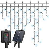Aigostar Cortina de luces navideñas solares para exteriores, 3M+5M*0.6M 100 LED 8 modos, cortinas de luz navideñas para exteriores, IP65, visualización del nivel de batería, para bodas, fiestas.