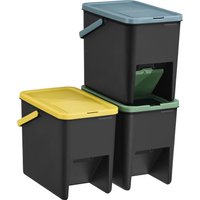 SONGMICS Cubo de Basura, Juego de 3 Cubos Apilables, Papeleras, 20 L Cada, Sistema de Separación Residuos, Tapas Apertura a Presión, Pegatinas, Almacenaje, Amarillo, Azul y Verde