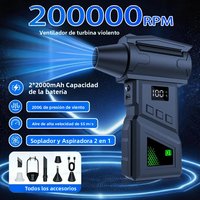 Ventilador Turbo Jet de 200.000 RPM, Soplador de Aire Potente con Presión de Viento de 200G y 55 m/s, 5 Velocidades, Inalámbrico, sin Escobillas, para Limpiar PC, Teclados y Autos