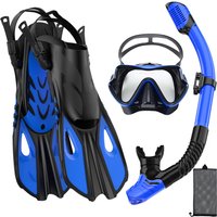 Set de Snorkel con Máscara y Aletas, Equipo de Snorkel para Adultos con Vista Panorámica, Máscara de Snorkel Ajustable, Aletas de Buceo, Snorkel de Sistema Seco y Bolsa de Viaje