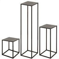 Max Home -  Set 3 mesas auxiliares cuadradas de madera gris, con patas metálicas negras, diseño moderno, para salón, dormitorio, entrada, resistente, fácil de combinar con cualquier estilo, peso