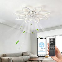 Plafón Ventilador de Techo con Luz y Mando 98cm, Lámpara Ventilador Silencioso Diseño de Pétalos, Motor DC Reversible, 6 Velocidades, Brillo Regulable, Elegante Lámpara Blanca para Salón y Dormitorio