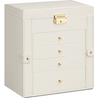 SONGMICS Caja Joyero de 5 Niveles, Caja para Joyas con 4 Cajones, Gran Espacio, Interior con Espejo, Cerradura, Almacenaje de Joyas, Regalo para Seres Queridos, para Relojes, Blanco Crema/Negro Tinta