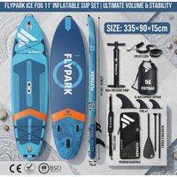 FLYPARK Tabla de Paddle Surf Inflable Extra Ancha de 11 Pies y 35 Pulgadas, Máxima Estabilidad, Set Completo ISUP, Bolsa Impermeable de 5L, Tabla de SUP para Turismo