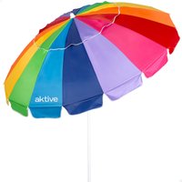 Aktive - Sombrilla de playa, D200 cm, mástil acero 28/32 mm, tejido nylon, protección UV50, 16 varillas, incluye funda de transporte, sombrillas de playa plegables