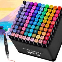 Juego de accesorios para marcadores, 100 piezas de bolígrafos de doble punta para colorear, dibujar, manga, anime, regalo para adultos, suministros de arte de calidad artística con estuche de