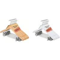 Perchas de madera con Pinzas Color Natural/Blanca para elegir - PACK 6U/12U/24U para elegir Ideal para Pantalones y faldas, con Muescas para Tirantes y Gancho de Acero TOP calidad de confianza