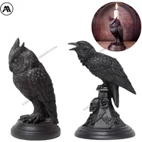 ¡Nuevo! Portavelas de búho de Halloween, centro de mesa de resina de cuervo gótico, decoración artesanal, regalo