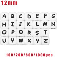 100-1000 Piezas de Cuentas de Silicona con Letras de 12mm, Cuentas de Alfabeto para Masticar para Bebés, Accesorios de Joyería para Hacer Cadenas de Chupetes y Pulseras