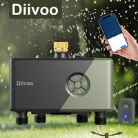 Temporizador de Riego WiFi para Jardín Diivoo, 1/2/3/4 Zonas, Temporizador de Riego Automático, Controlador de Sistemas de Riego con Retraso por Lluvia, Riego Manual