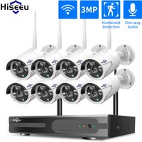 Kit de Seguridad Hiseeu con NVR de 10 Canales, Cámaras IP WIFI de 3/5MP, Detección Humana, Visión Nocturna, Audio Unidireccional, Sistema de Vigilancia CCTV Inalámbrico