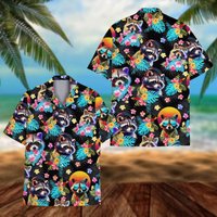 Camisas divertidas de mapache relajantes hawaianas para hombres y mujeres, ropa de helado de mapache, regalo de vacaciones de verano Aloha, blusas para amantes del mapache