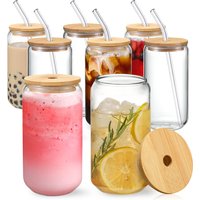 Tazas de vidrio con tapas de bambú y pajita, tarros de albañil de 350ml/550ml, taza de café, lata de cerveza en forma para cóctel, whisky, leche, jugo, Cola, 1 ud.