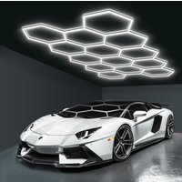 Paquete de 14 Lámparas LED Hexagonales de Techo de 680W con Diseño de Panal para Garaje, Taller, Estudio, Tubos LED de Luz Blanca Fría de 6500K para Iluminación