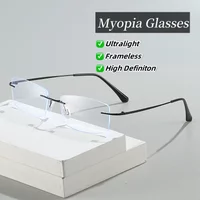 Gafas con lentes HD a la moda para hombres y mujeres, lentes con dioptrías sin montura cuadradas Retro, gafas para miopía, gafas graduadas ópticas terminadas