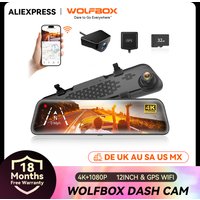 WOLFBOX-Cámara de salpicadero G840S de 12 "IPS, 4K, grabadora de vídeo GPS, visión nocturna, cámaras duales HD, Monitor de estacionamiento Dvr para coche