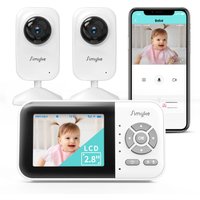 Vigilabebés Simyke con 2 cámaras, pantalla IPS directa inalámbrica, conexión a APP WiFi de 2,4 GHz, visión nocturna automática, batería de 2500 mAh, modo VOX, audio bidireccional y detección de