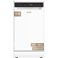 EVVO Lavavajillas Slim D3Y 45cm Libre Instalación 11 Cubiertos, 6 Programas, Panel Táctil, Blanco