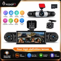 Podofo - Cámara para Coche con Grabación de Video de 3.16 Pulgadas, Caja Negra para Coche, Visión Nocturna 1080P, con Cámaras Interiores Izquierda, Interiores Derecha y Trasera de 480P, Accesorio para