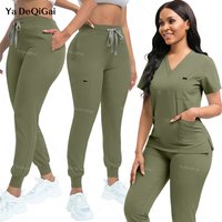 Conjunto de batas elásticas para mujer, uniformes para enfermería, conjunto de batas clínicas para enfermera y médico, ropa de trabajo a prueba de polvo, bata médica, Top + pantalones para correr