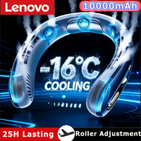 Ventilador de Cuello Portátil Lenovo 2027 de 10000mAh con Refrigeración por Aire, Recargable por USB, Sin Aspas, Silencioso, con Pantalla LED Digital, Ventilador Deportivo Eléctrico