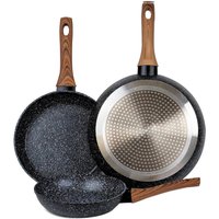 Set de 3 Sartenes de Aluminio Forjado 20/24/28 cm con Revestimiento Antiadherente de Mármol 3 Capas, Mango Ergonómico de Silicona, Aptas para Cocina de Inducción, Gas y Vitrocerámica