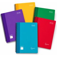 Cervantes Pack de 8 Cuadernos de Espiral Tamaño A5/4º - 15.5x21.5cm | Tapa de Plástico PP y Cuadrícula 4mm | 80 Hojas de 90g/m² Alta Densidad | Libretas para Material Escolar, Instituto y Oficina |