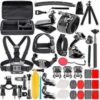Kit de aventura Pro 50 en 1 para GoPro 10 9 8 7 6 5 4 3, DJI Action, Insta360 - 360 °   Soportes para bicicleta/casco/pecho y estuche impermeable