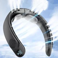 Ventilador de Cuello Portátil sin Aspas de 4000mAh, Diseño de Turbina sin Aspas, 3 Velocidades, Viento Súper Fuerte, Enfriamiento Rápido, Pantalla Digital para Exteriores