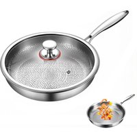Sartén de Fondo Plano de 26/28 cm con Tapa, Resistente a los Arañazos, de Aleación de Titanio Antiadherente, Sartén para Freír Filetes, Utensilios de Cocina