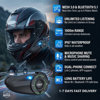 EJEAS Q8 Auriculares intercomunicadores para motocicleta  para hombre, Bluetooth, IP67, resistentes al agua, sistema de intercomunicación para casco de motocicleta, auriculares Bluetooth para casco de