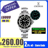 Cronos-reloj de buceo automático para hombre, pulsera de acero inoxidable, resistente al agua hasta 2000 metros, relojes profesionales para buzo L6009M