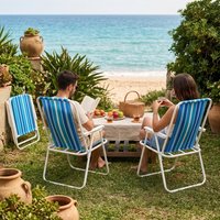 Pack de 2 Sillas Playa Plegable Camping con Reposabrazos, Estructura de Acero, Tela de Lona Resistente, 74 x 52 x 38 cm, Ideal para Jardín, Camping y Exterior