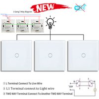 Interruptor táctil de 2 vías, 3 vías, 1 entrada, interruptores de luz de pared, sin cable neutro, 240V, sin Wifi para escalera, interruptores de cabecera y dormitorio