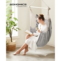 SONGMICS-silla colgante grande para interiores y exteriores, hamaca con 2 cojines, capacidad de carga de 150 kg, color gris paloma y blanco cremoso