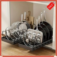 Estante extraíble para utensilios de cocina con 8 divisores ajustables, soporte para tapas de ollas, organizador de cocina bajo el gabinete