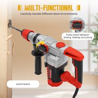 Martillo Perforador Eléctrico de 2.2KW con 6 Brocas + Estuche de Transporte, 360 °   Martillo Demoledor Rotatorio, Juego de Cinceles para Concreto