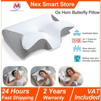 Almohada ergonómica MicroData para el cuello, almohada con forma de mariposa y cuerno de vaca, permite dormir de lado, boca arriba o boca abajo, almohada de memoria transpirable y de recuperación