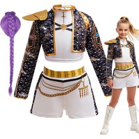 Conjunto de 3 Piezas de Ropa de Música Coreana para Niñas, Chaqueta, Camisa y Pantalones Cortos, Disfraz para Bailarinas, Cantantes, Espectáculos, Halloween, Cumpleaños, Juegos de Rol