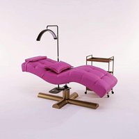 Camilla de Masaje Hidráulica Rosa Curva con Base Dorada, Silla Ergonómica Acolchada para Tratamientos Faciales, Mueble para Esteticista, Spa y Salón