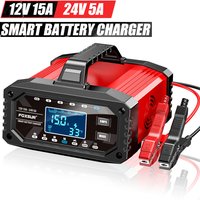 Cargador de Batería Inteligente para Coche 12V/24V 15A, Mantenedor Automático, Cargador de Reparación por Pulsos para Baterías AGM, GEL, Plomo-Ácido y LiFePO4, Pantalla LCD de 10 Etapas para Auto,