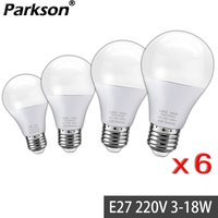 Bombilla LED E27 para iluminación interior del hogar, lámparas de araña, foco, CA 220V, 230V, 18W, 15W, 12W, 9W, 6W, lote de 6 unidades