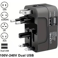 Adaptador de Corriente Universal con Puertos de Carga USB Dobles, Enchufes y Tomas de Viaje Universales, Adaptador de Corriente EU-US