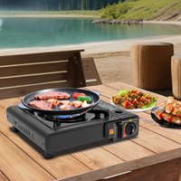 Estufa de Gas Portátil para Exteriores, Estufa de Gas Licuado/Butano con Bandeja Antiderrames y Soporte para Ollas para Picnic, Camping, Cena Familiar