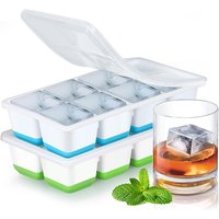 Bandejas grandes para cubitos de hielo, moldes flexibles de silicona de fácil liberación con tapas, bandejas de hielo cúbicas cuadradas grandes para whisky y cócteles