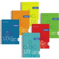 Campus  Bloc espiral Tapa CARTON FINA DURA cuaderno cuadricula con guia tipo lamela cochesito de Tamaño A4 Cuadrícula Pauta 3x3mm/4x4mm a elegir, , 80 hojas, 70g Pack de 6 blocs  perfectos para uso